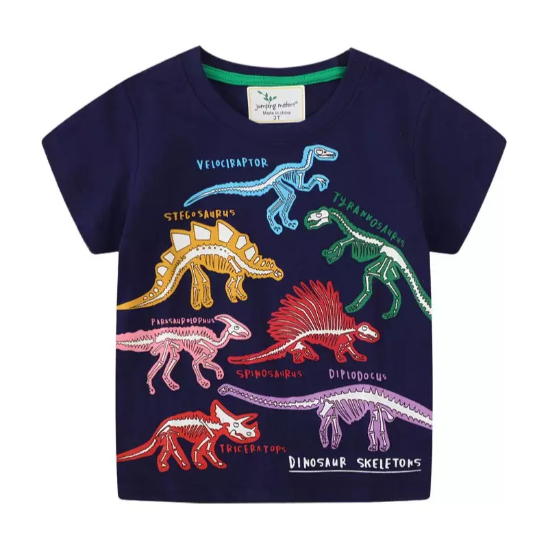 Camiseta infantil de desenho animado, dinossauro tubarão, camisa masculina, blusa de jumper, roupa infantil, nova moda, verão, 2024