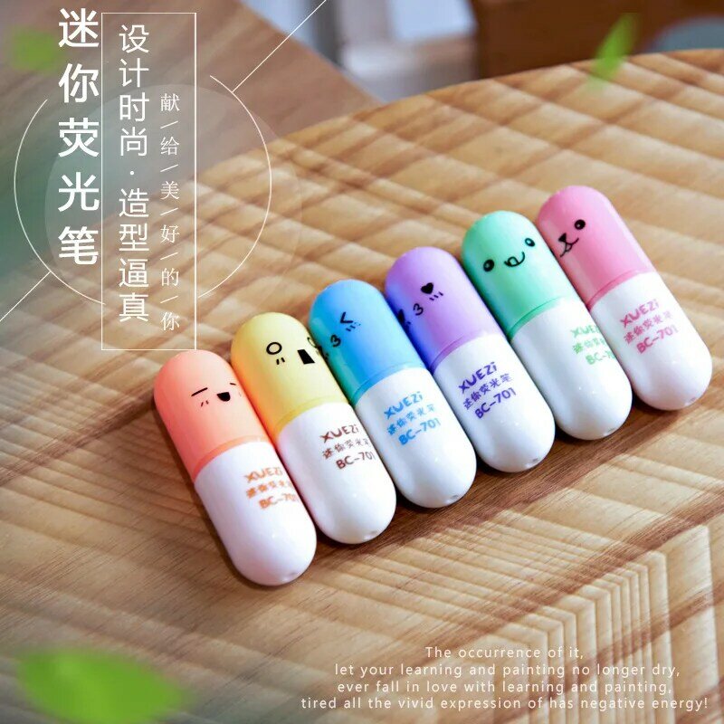 6pcs/bag Highlighter Colored Marker Pens Creative Design Painting,Graffiti,Marker Highlighters for School Six Colors Stationery