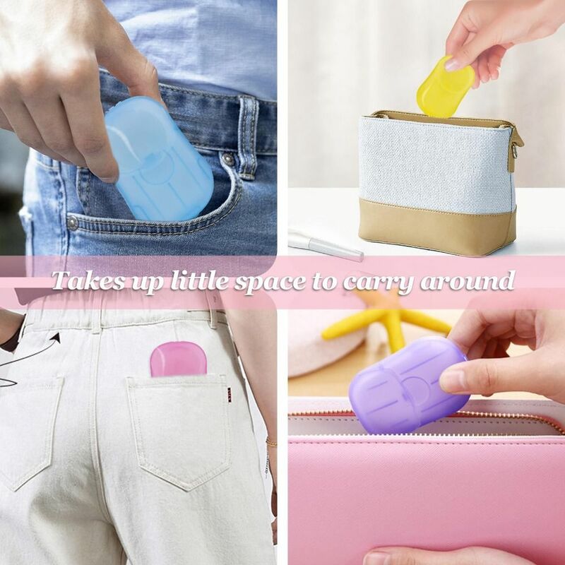 20 pcs Portable Soap Sheets Travel Disposable Cleaning Soap Paper Mini Dissolvable Hand Washing Soap Adults