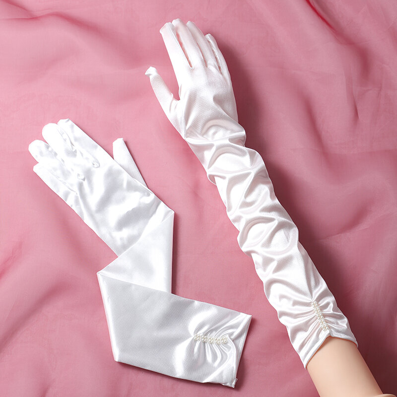 Herbst und winter neue satin lange weiß braut handschuhe plain alle-finger hochzeit handschuhe hochzeit weiß handschuhe leistung