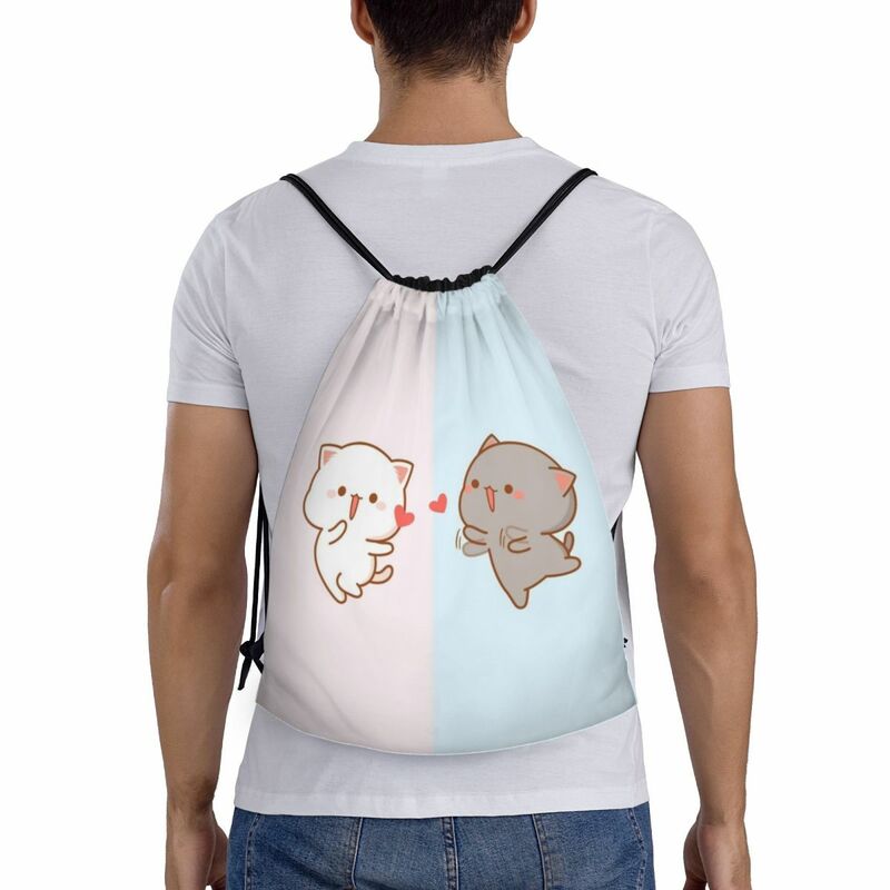 Peach And Goma-bolso deportivo con cordón para hombre y mujer, mochila portátil de almacenamiento para ir de compras, Mochi Cat, para gimnasio