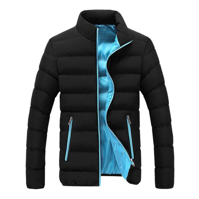 Jaqueta casual grossa masculina, monocromática, gola redonda, algodão à prova de vento, enchida, quente, inverno, nova