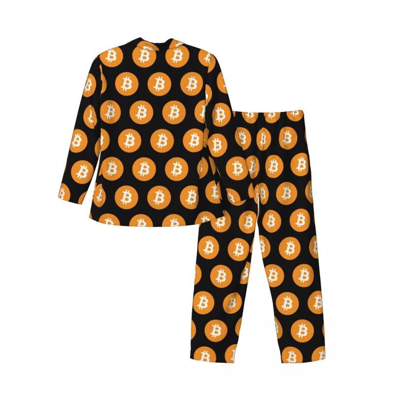 Bitcoin 1 10017 Pyjamas Set romantische Nachtwäsche männlich Langarm Vintage Nacht 2 Stück Nachtwäsche groß 2xl