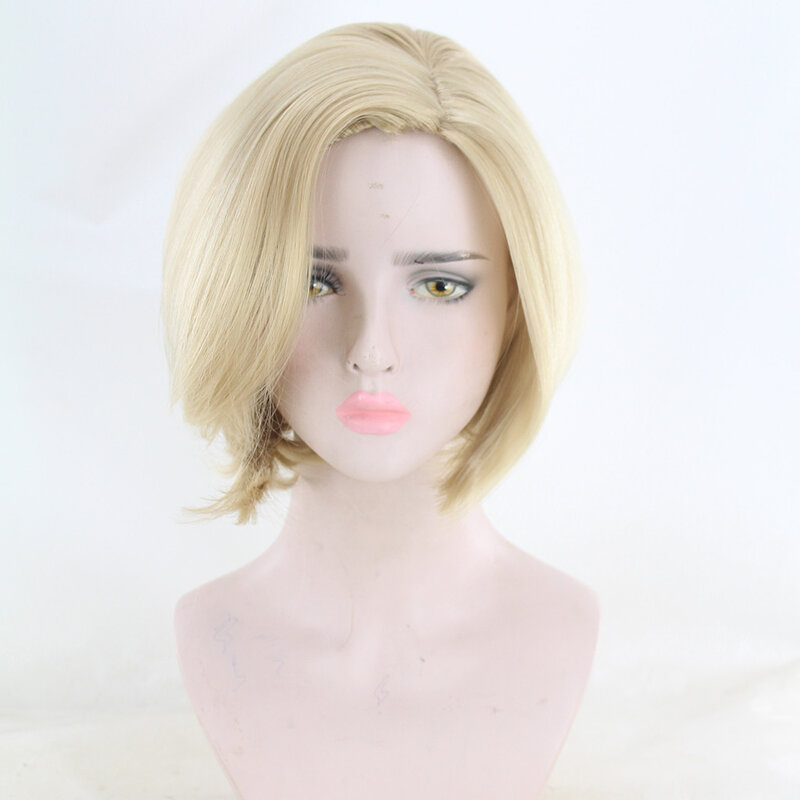 Wig sintetik emas ringan Wig rambut Bob lurus pendek untuk wanita Wig alami Cosplay pesta sehari-hari serat temperatur tinggi