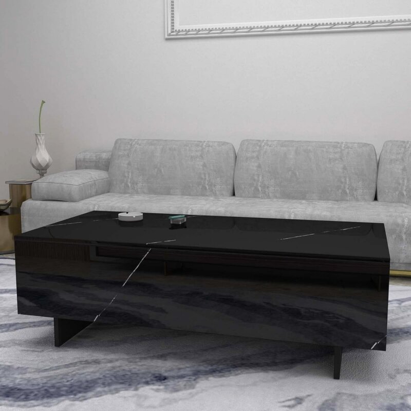 長方形のコーヒーテーブル,黒い光沢のあるセンターテーブル,リビングルーム用,41.3 "lx19.7wx13.8 h