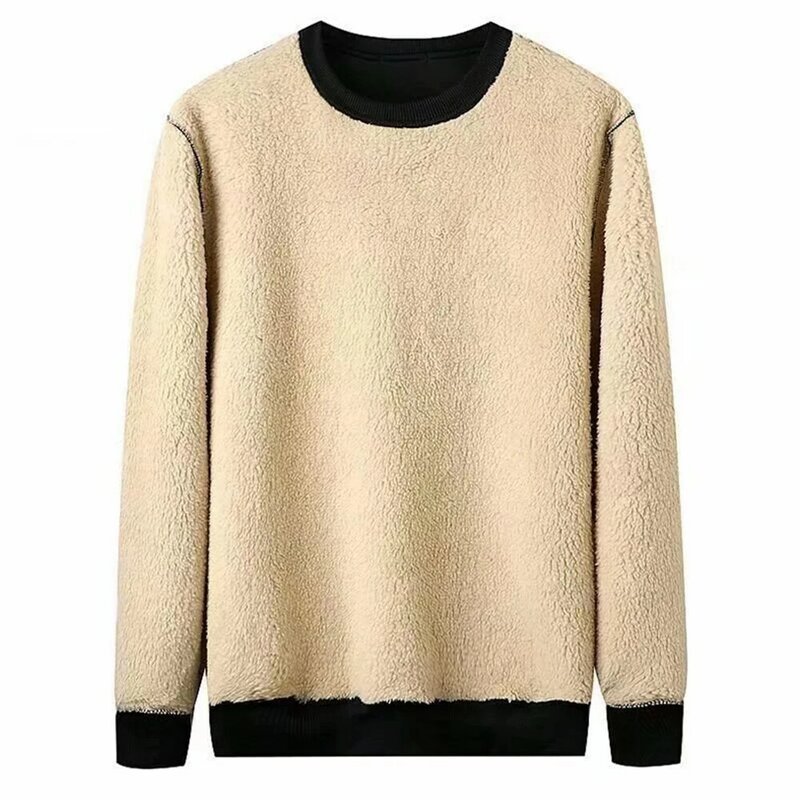 Winter Mens Warm Fleece Lined T Shirt Thick O Neck Solid Color Pullover Sweatshirt Thermal Underwear Long Sleeve Tops Clothing