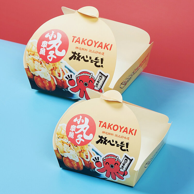 Descartável Take Out Embalagem, Adequado para comida japonesa, Take Away, Takeout Octopus Balls Containers, Papel Takoyaki Bo, Produto personalizado
