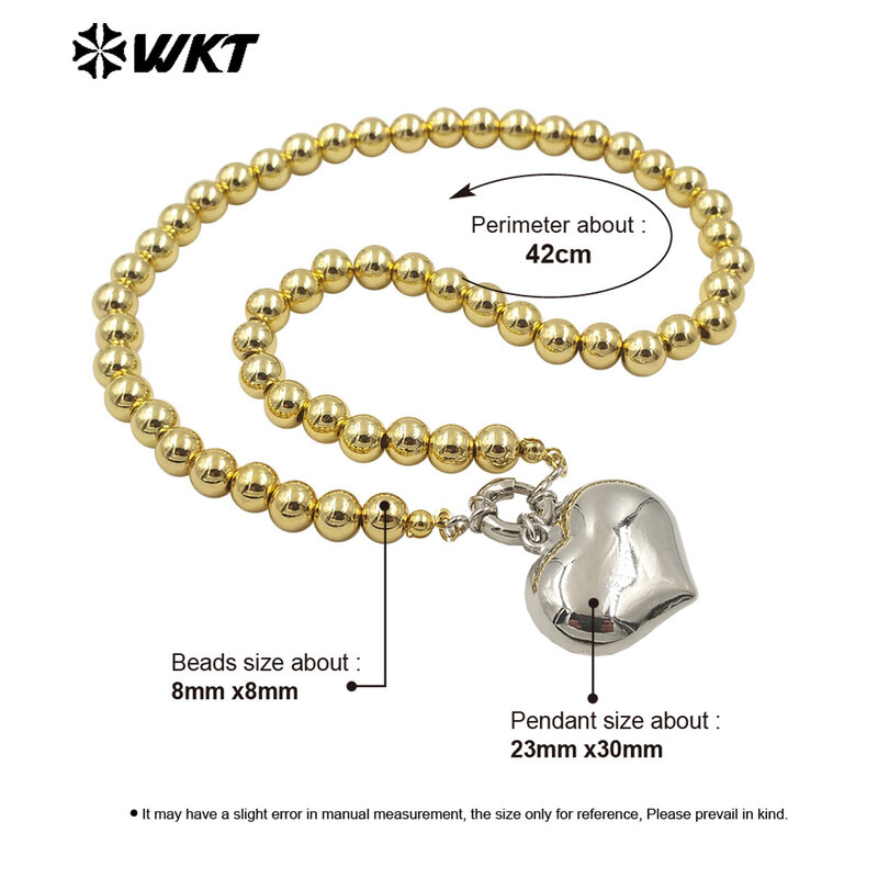WT-JFN10-Real Banhado a ouro Rodada Bola Beads, Charme Colar De Pingente, Incrível Adorável, 8mm, 18K, 16 "Longo, 10Pcs