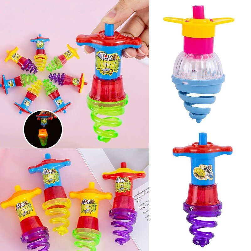 Luminous Innovative Practical Large Spring Gyro Toy Flashing Ground Gyroscope  Prop With Launcher Children Gifts