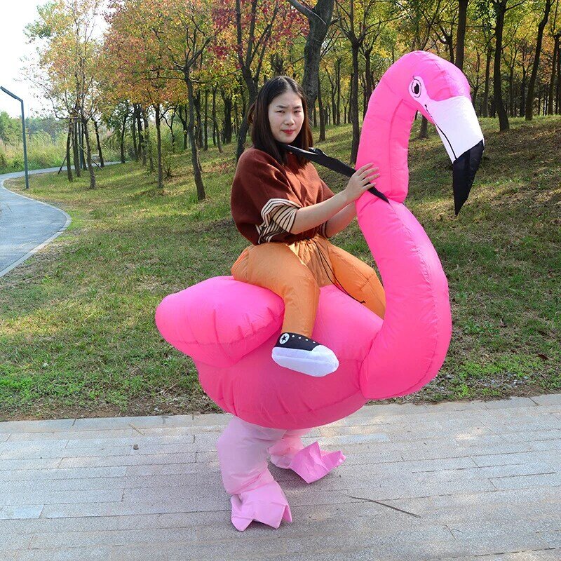 Flamingo Inflatable เครื่องแต่งกายของขวัญคริสต์มาส Mascot เครื่องแต่งกายวันฮาโลวีนสำหรับผู้หญิงผู้ใหญ่เด็กการ์ตูนอะนิเมะ Mascot คอสเพลย์สำหรับปาร์ตี้
