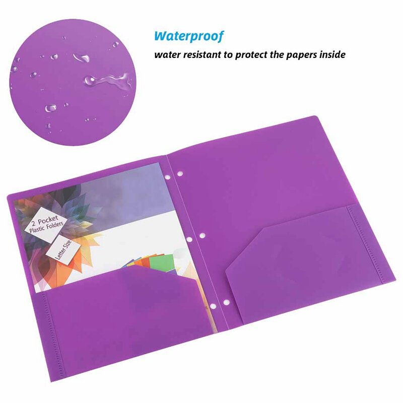 Carpetas de plástico resistentes, portafolio de plástico, perforadora de 3 agujeros, ranura para tarjeta de visita Multicolor, paquete de 6