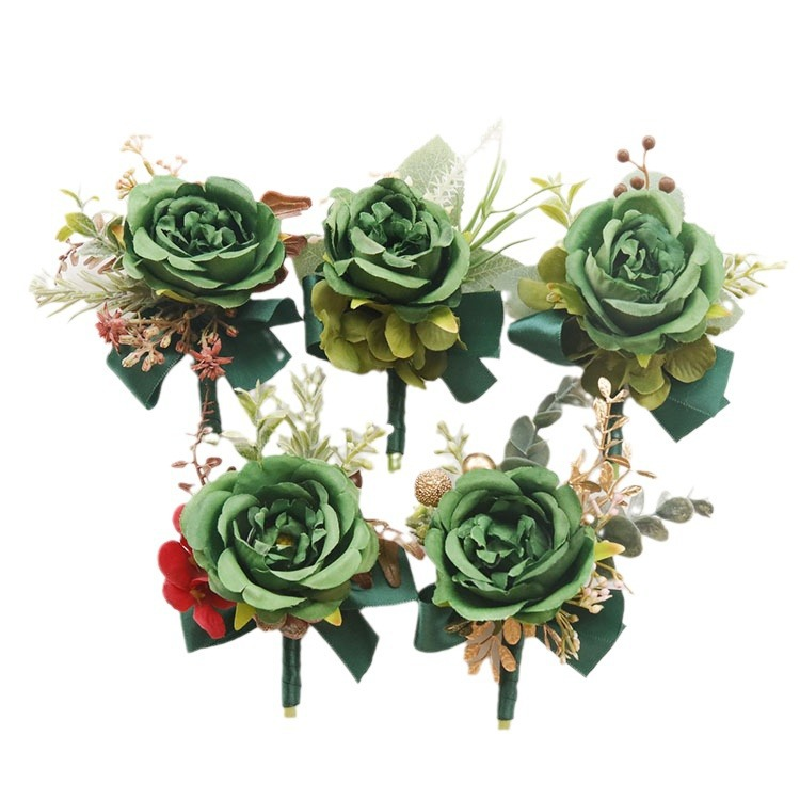 Suministros de boda para invitados, flor simulada para novio y novia, flor para el pecho, mano, Verde Europeo, 2421