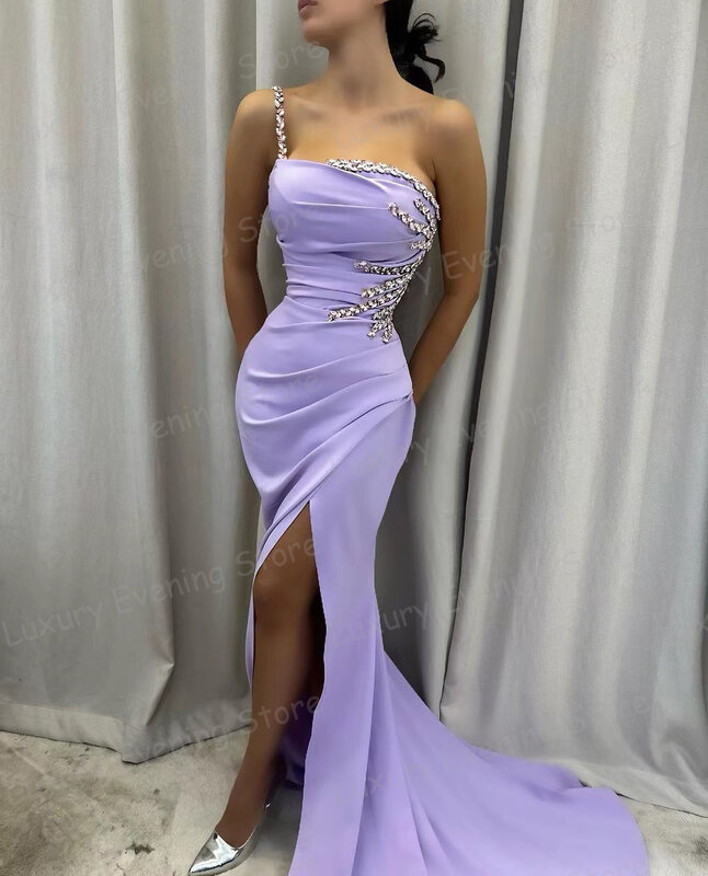 Luxury Elegant Mermaid Evening Dresses 2024 Woman's Sexy Strapless Applique Sleeveless Split Prom Gowns Sweep Train فساتين طويلة