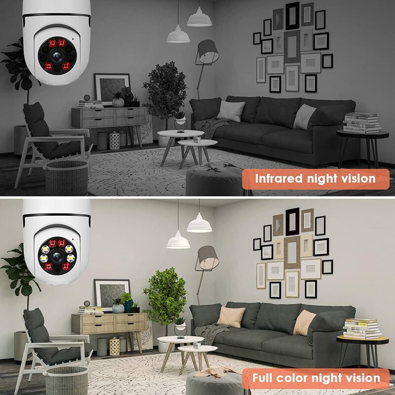 Лампочка HAMROL E27, 1080P, PTZ-камера ночного видения, 4-кратный цифровой зум, ICSEE, наружная беспроводная Wi-Fi камера, монитор видеонаблюдения