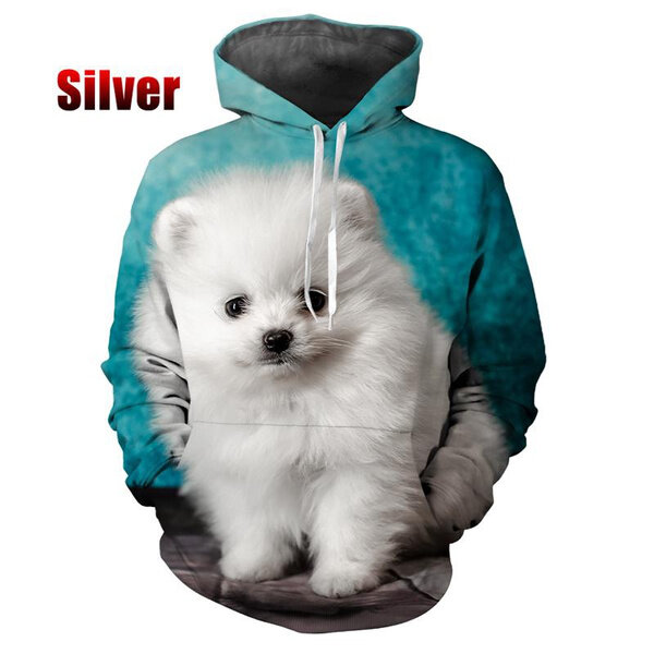 3D Pomeranian Print Hooded Sweatshirts Cute Pet Dog Animals Pattern Couple Hoodie Casual Long Sleeve Cool Streetwear Tops