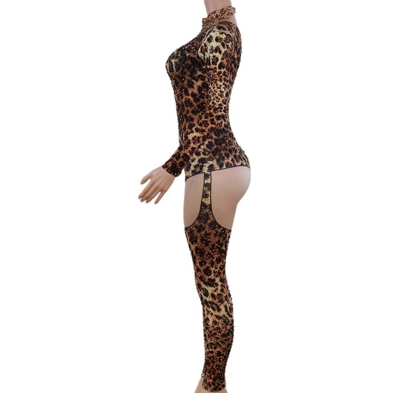 Streetwear เสือดาวพิมพ์เซ็กซี่ Bodysuit พิมพ์หนึ่งชิ้นชุดผู้หญิงโดยรวมแขนยาวผู้หญิง Jumpsuit X2206009