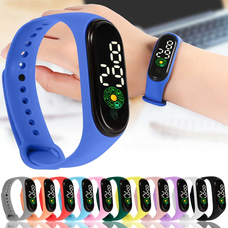 Jam tangan Led Digital anak, jam tangan elektronik Led olahraga modis warna sederhana tali silikon, jam tangan anak, hadiah siswa, Montre 2024 baru