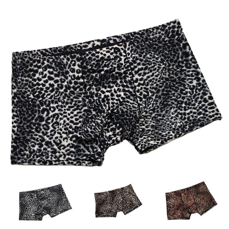 Cuecas boxer com estampa leopardo em U para homens, roupas íntimas bem-procuradas, lingerie sensual, calcinhas confortáveis, cuecas de cintura baixa