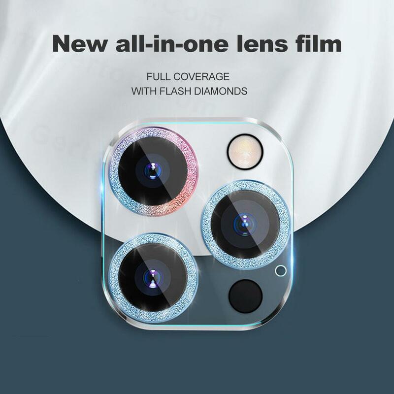 2PCS Glitter Diamond Camera Lens Protector For iPhone 11 12 13 14 15 Pro Max 15 Plus 13 Mini i15 Lens Protective Tempered Glass