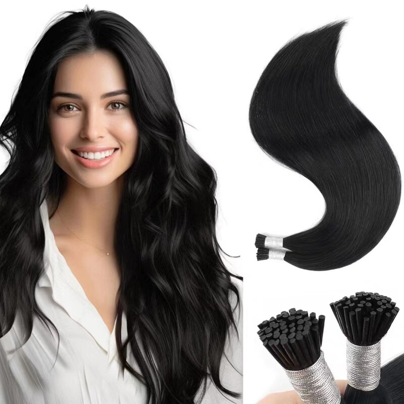 Ekstensi rambut ujung I lurus 100% ekstensi rambut manusia Remy untuk wanita Fusion Keratin mikro Ring stik rambut pre-bond pirang