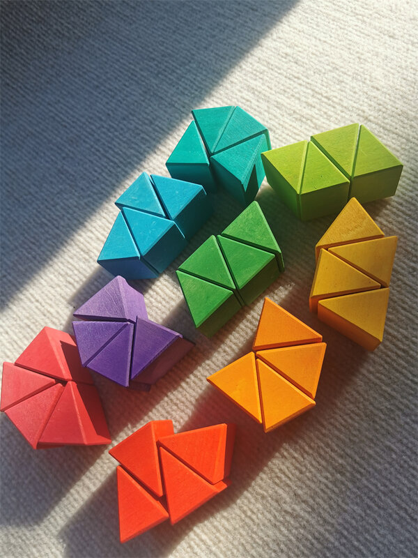 Montessori Spielzeug Holz Kalk Gebäude Regenbogen Dreieck Bau Stacking Blocks für Kinder Pädagogisches Spielen