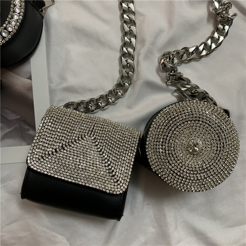 2 다이아몬드 스터드 여성용 포장 장식 미니 크로스 바디 백, 디자이너 럭셔리 여성용 지갑 체인 숄더백
