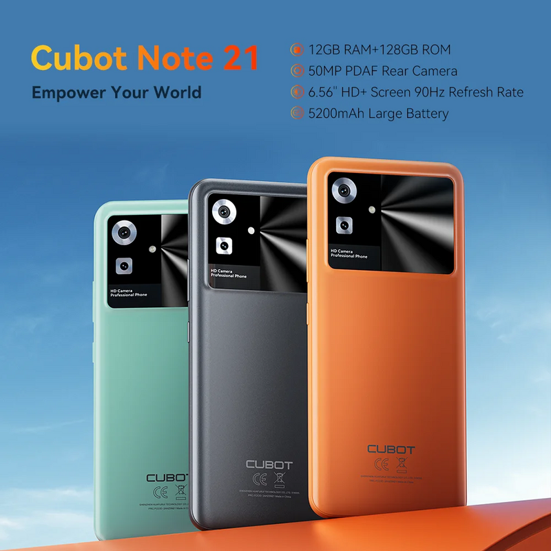 Cubot Note 21 스마트폰, 12GB + 128GB 6.56 인치 HD + 화면, 90Hz 재생률, 5200mAh 50MP 후면 카메라, 월드 프리미어