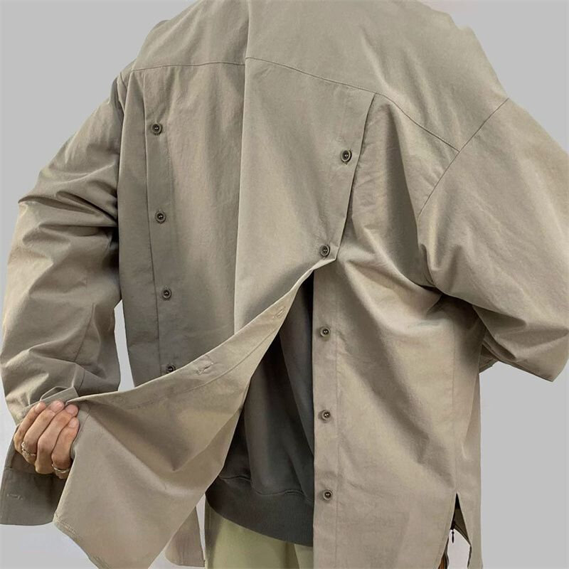 Niche Design Men Clothing Back Open Cape Shirt Men Button Loose Oversized 2024 New High-end Long Sleeve Men Shirts Jacket
