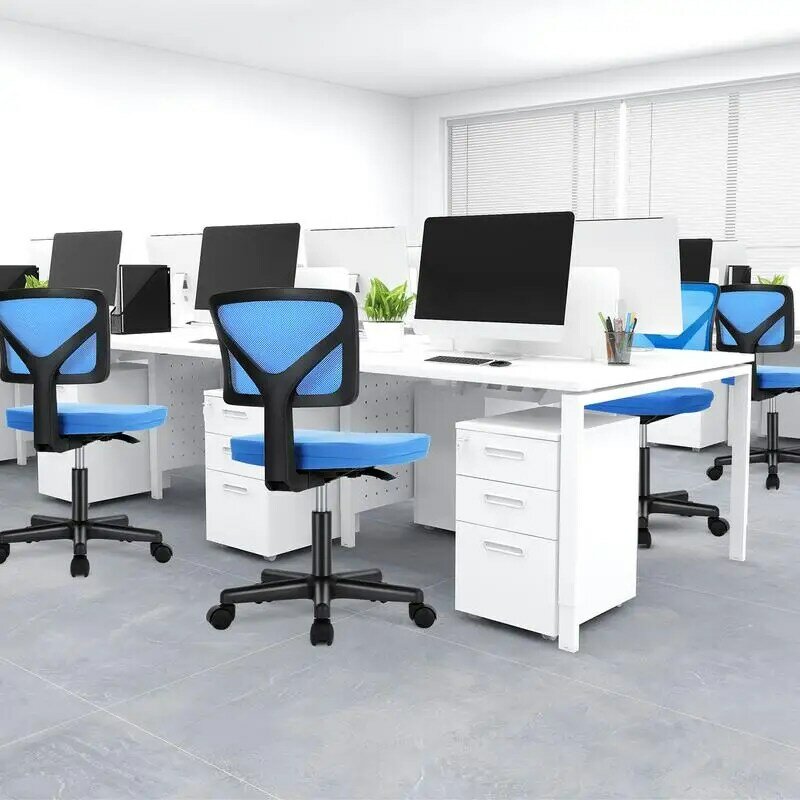 Zeke Town-Silla de escritorio de oficina sin brazos, pequeña silla de tarea con soporte Lumbar de malla y sala de conferencias giratoria