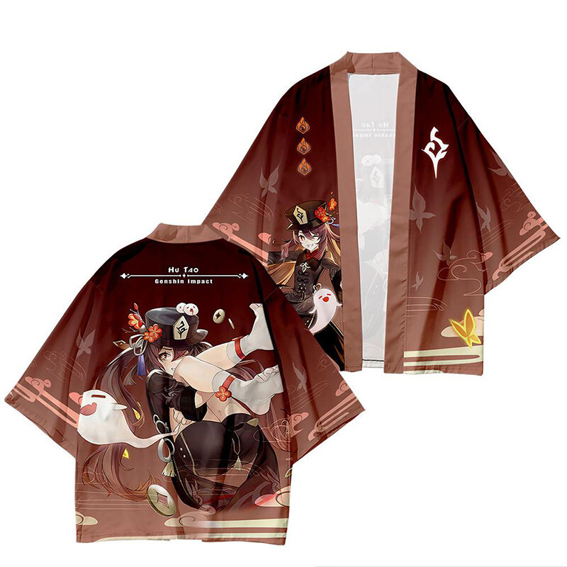 Mode Kawaii Genshin Auswirkungen Hu Tao 3d Kimono Shirt Cosplay Anime Spiel Männer Frauen Sieben Punkt Hülse Tops Casual Kühlen streetwear