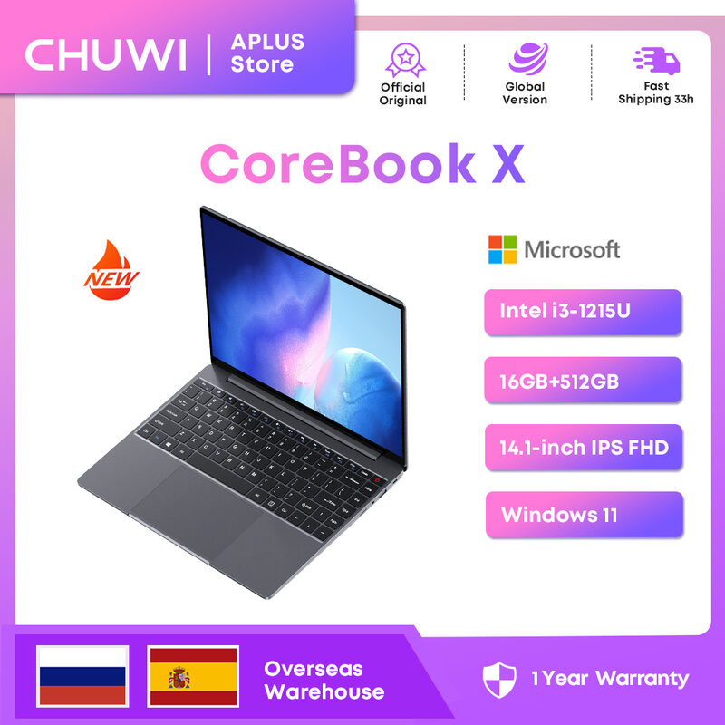 Chuwi corebook x gaming laptop 16gb ram 512gb ssd intel i3-1215U sechs core 14,1 zoll fhd ips bildschirm wifi6 windows11 laptops pc