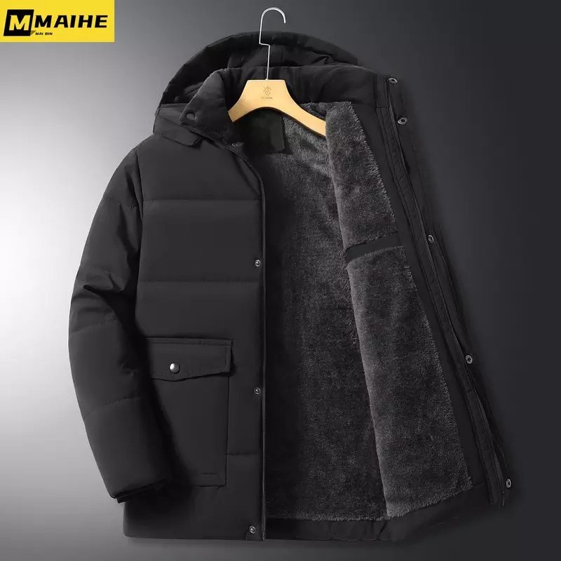 -40 ℃ Winter Long Padded Jacket Men's Brand Casual Detachable Hooded Windproof Jacket Men's Outdoor Lamb Wool Warm Ski Parka