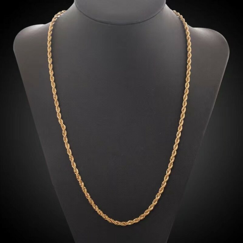 Collar de cadena de cuerda de oro de 18K para mujer y hombre, 45-60cm, 4mm, regalo de boda, joyería Noble, 18-24 pulgadas, venta al por mayor