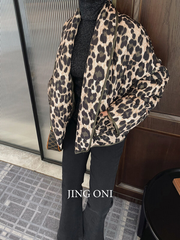 Роскошная зимняя женская куртка с леопардовой подкладкой Y2K, винтажная верхняя одежда в Корейском стиле, элегантные парки