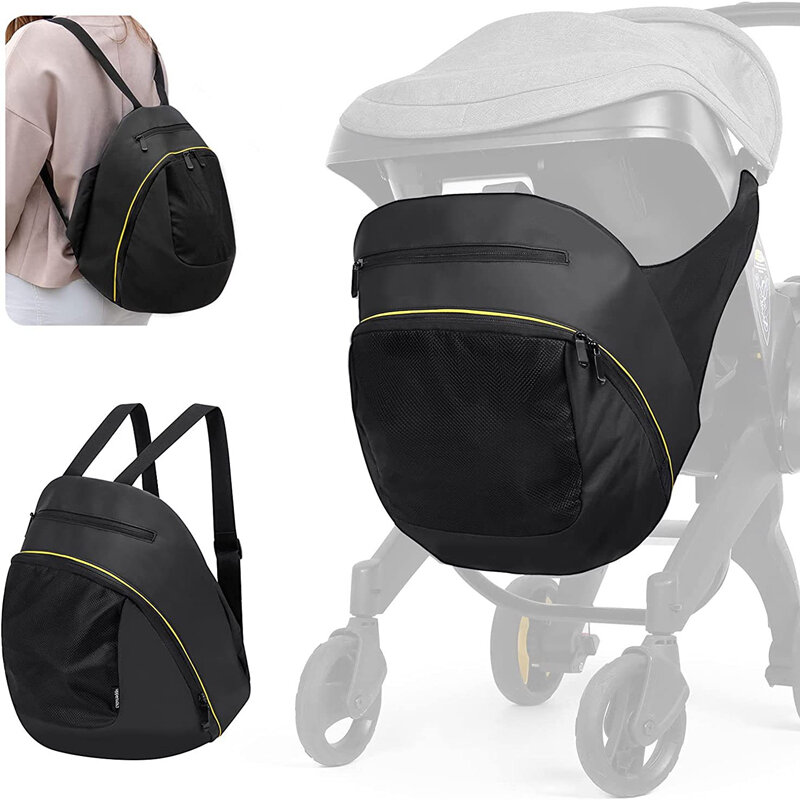 Bolsa de almacenamiento de mamá para Doona/Foofoo, accesorios de cochecito, bolsa de almacenamiento portátil, mochila de mamá 2 en 1, bolsa de pañales impermeable negra
