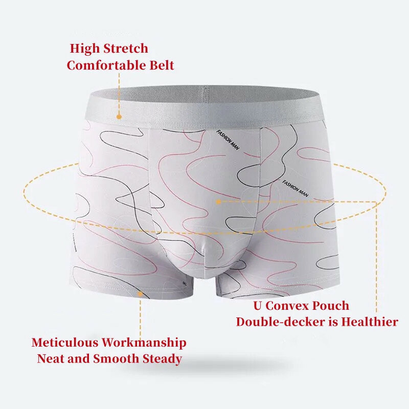 Boxer Shorts masculinos sexy, seda de leite, tecido macio e confortável, estampa da moda, antibacteriano respirável, 8 peças por lote