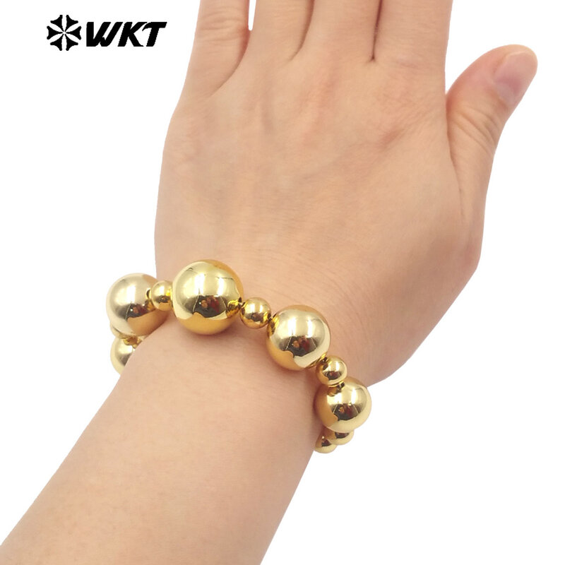 WT-JF345 WKT-pulsera de cadena de latón amarillo para mujer, brazalete de cuentas redondas, joyería bonita, accesorio de fiesta, 2024