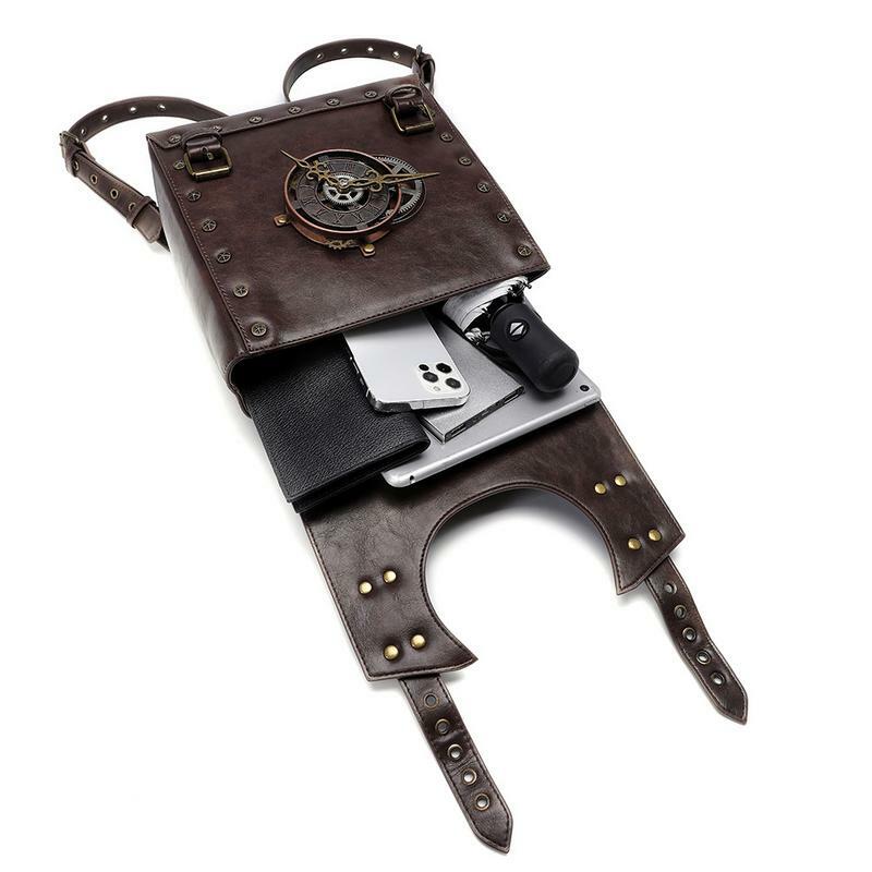 Mochila de couro feminina para laptop vintage, mochila de viagem retrô, grande, medieval, PU, steampunk