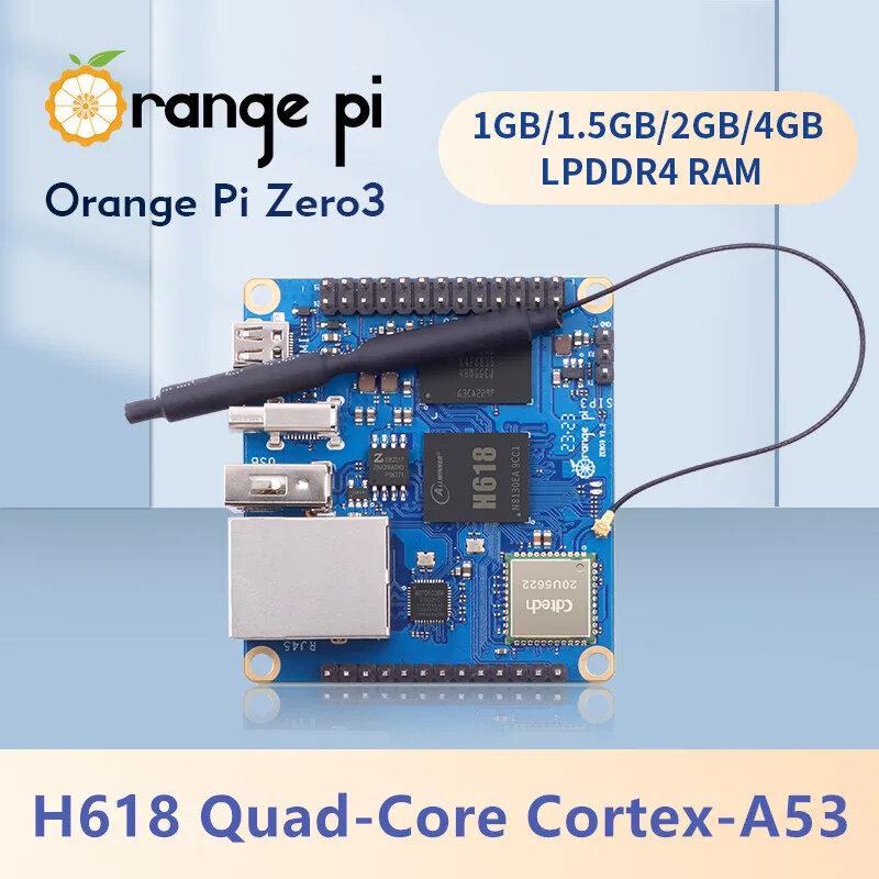 Orange Pi Zero 3-Placa de desarrollo Mini PC Zero3, Ordenador de placa única SBC, 1GB, 2GB, 4GB de RAM, DDR4, Allwinner H618, WiFi, Bluetooth
