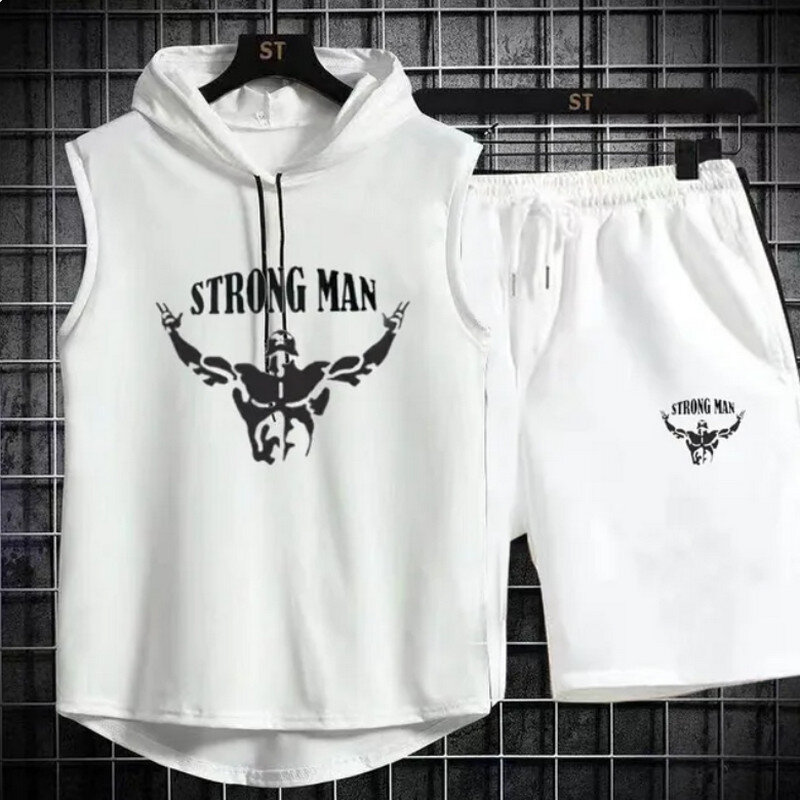 Cool and Breathable New Summer Mens Muscle Hoodie Vest Sleeveless Bodybuilding Gym Workout Shirt High Quality sports shirt suit