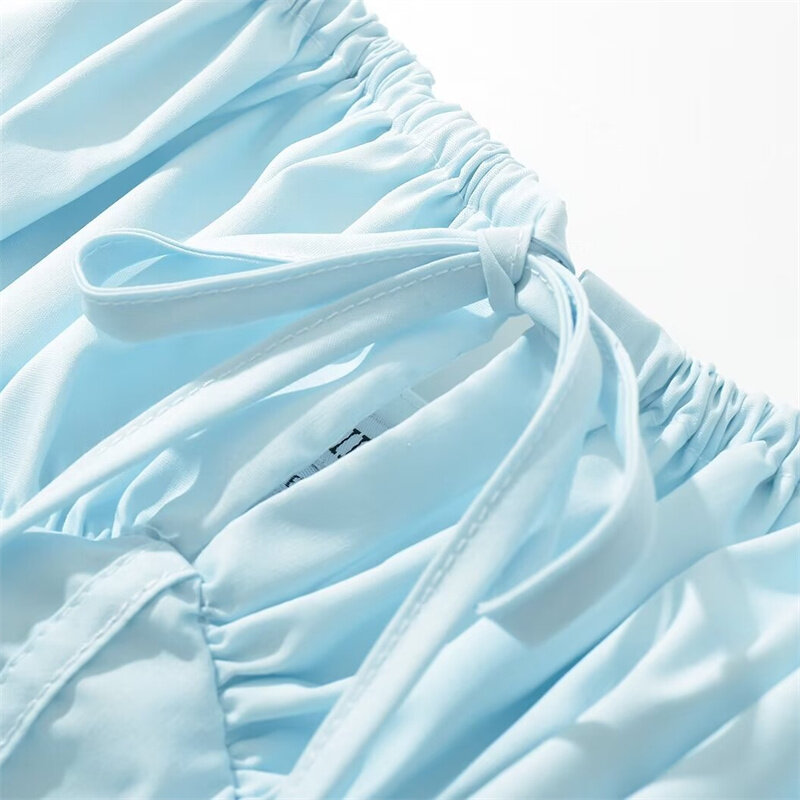 KEYANKETIAN, новинка 2024, праздничное платье-комбинация с запахом, украшенное перекрестными лямками, женское небесно-голубое облегающее платье на шнуровке с воротником-лодочкой