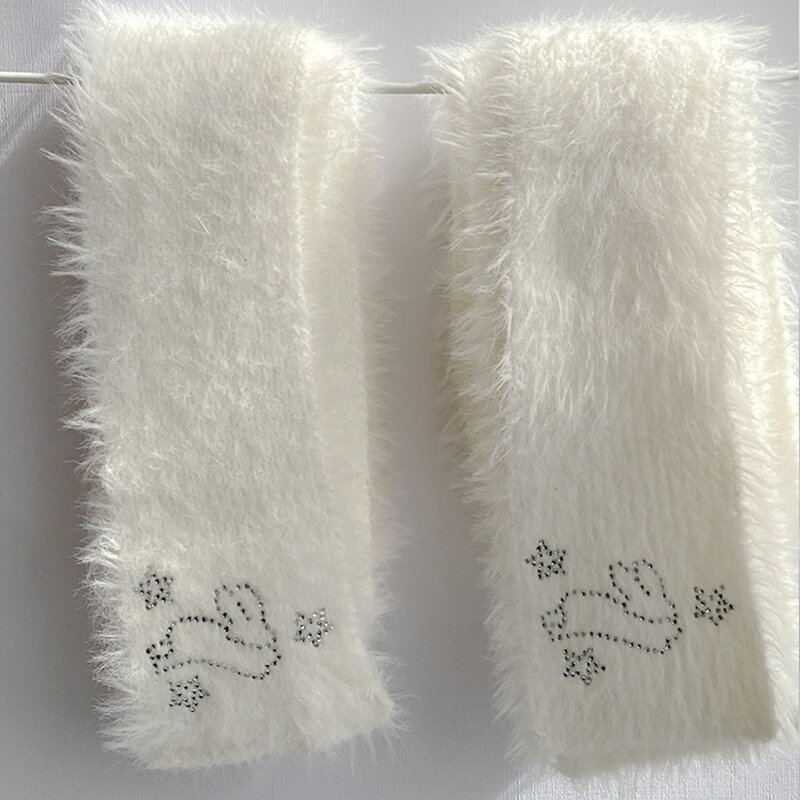 Корейский шарф в виде кролика с бриллиантами Y2K для женщин, зимний теплый шарф в стиле "Лолита", готика, оригинальный дизайн, аксессуары JK, Новогодний подарок