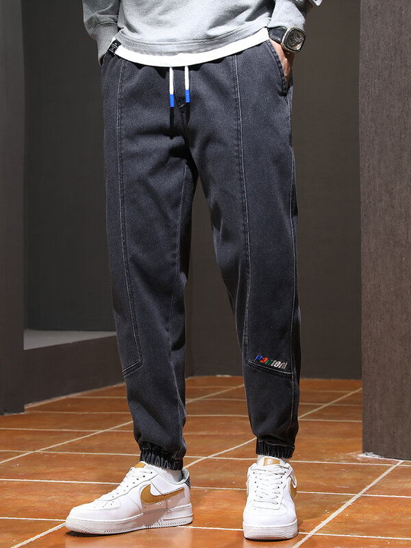Wiosenne letnie spodnie do kostek dżinsy męskie spodnie 6XL 7XL 8XL duże rozmiary elastyczny bawełniany czarne spodnie jeansowe Baggy Jean spodnie