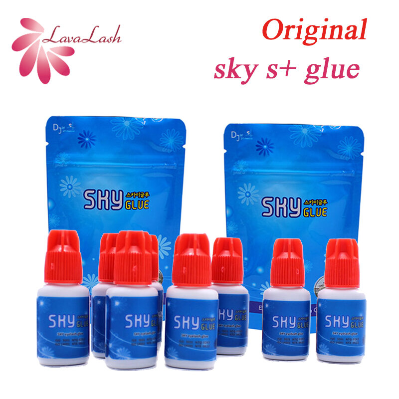 Extensiones de pestañas originales de Corea, pegamento Sky Glue + con tapa roja, 1-2 segundos de tiempo de secado, semanas 6-7, pegamento de pestañas más rápido y fuerte, 5g