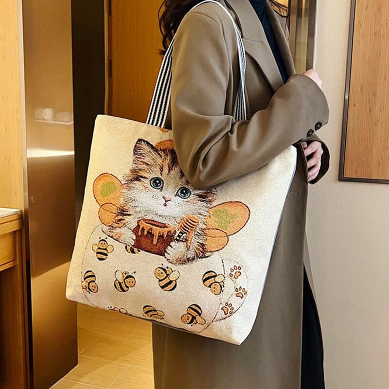 Большая вместительная сумка в этническом стиле, холщовые сумки через плечо, женская сумка для хранения, сумка через плечо с животными для студентов