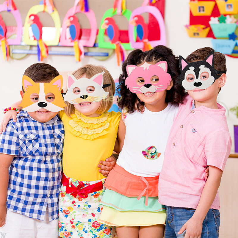 12 Pcs Felt Toy Masks for Kids Cat Puppy Costume Dress Up Birthday Party Pretend Play Cosplay Accessories Christmas Favor Gifts