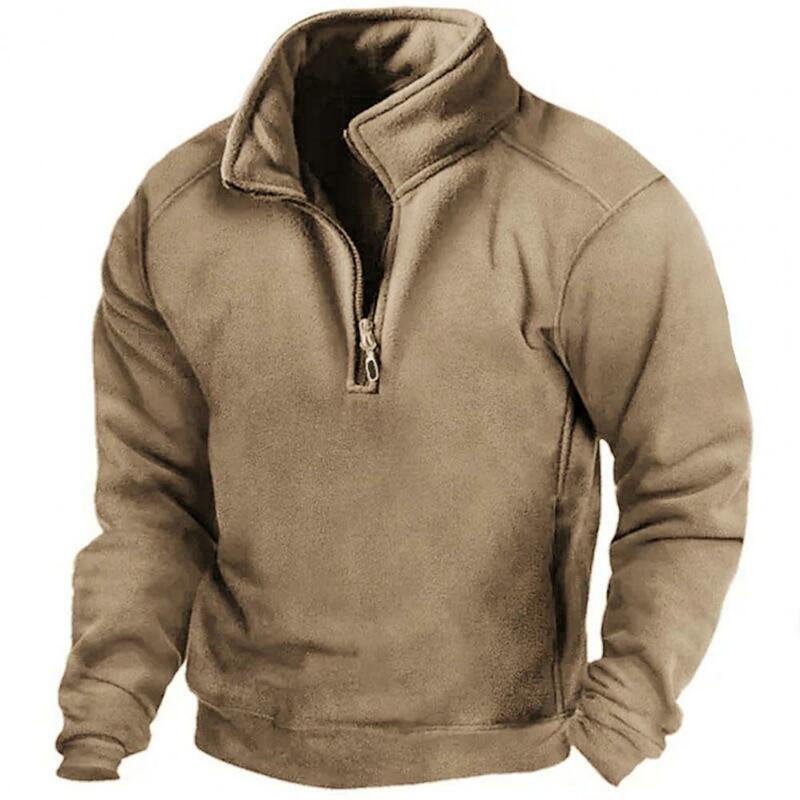 Men Sweatshirt Windproof Men's Outdoor Hunting Sweatshirt with Zipper Half Placket Warm Pullover Tops for Autumn Winter Warm