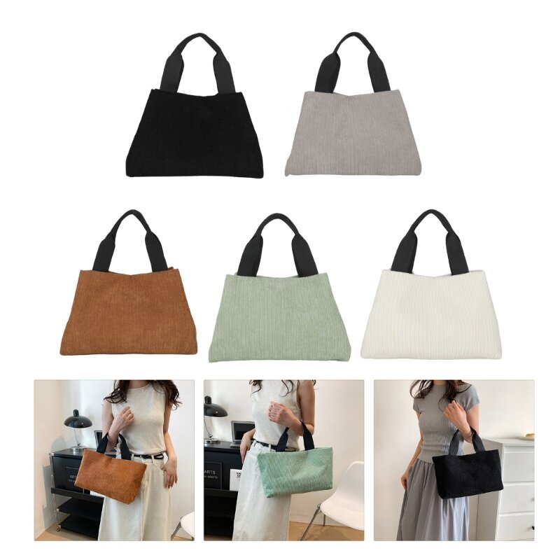 Fashion Tote Bag Corduroy Handbags Purse Shoulder Bags Retro Casual Bags 066F