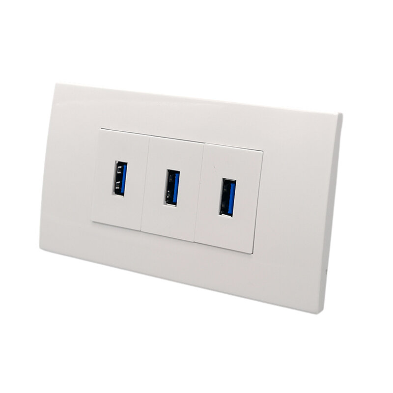 3 Ports Female USB3.0 Wall Panel Pass Through Triple USB Face Outlet Cover White Color In USA Standard Faceplate Socket