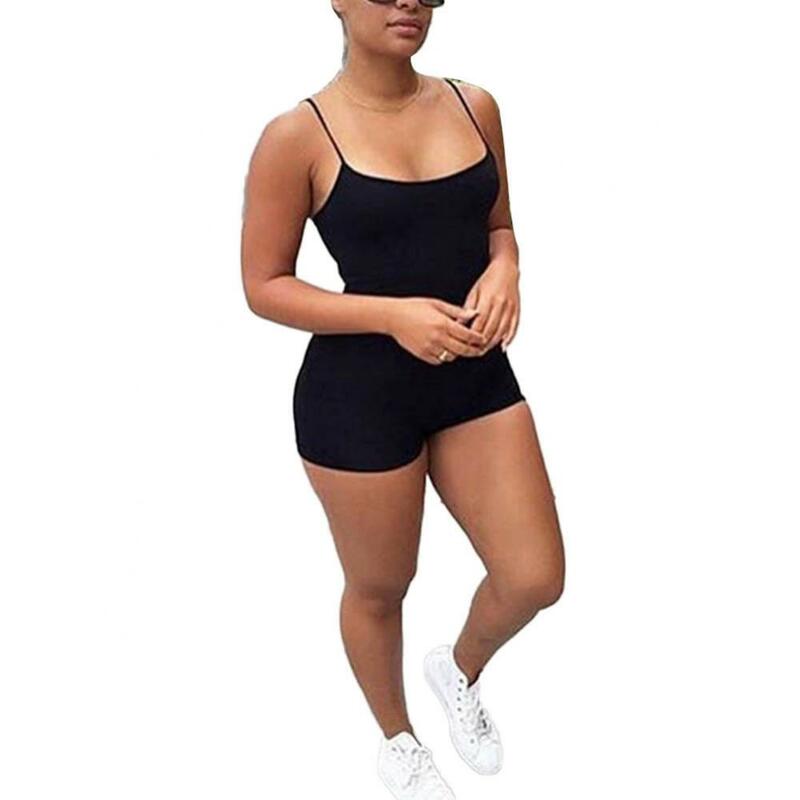 Jumpsuit celana pendek seksi Bodysuit tanpa lengan tali Spaghetti wanita Jumpsuit olahraga Bodycon